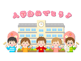 入学を祝う子どもたち＿ベクター線なし