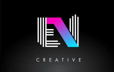 EN White Purple Lines Letter Logo. Creative Line Letters Vector Template.