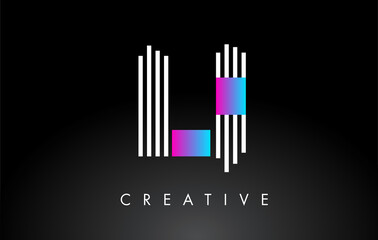 LI White Purple Lines Letter Logo. Creative Line Letters Vector Template.
