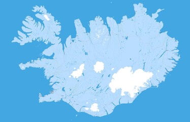 High Detailed Iceland Map | Vector Ísland Illustration | Cities, roads, water resources, glaciers