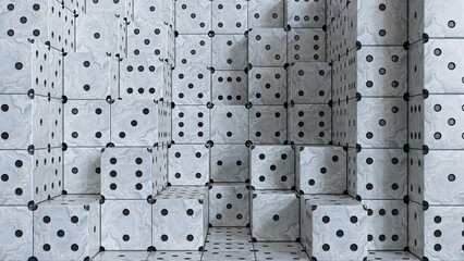 Black and white stacked dice of marble for background. 