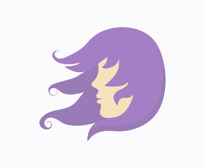 The face of a woman, a girl with long hair. Silhouette, abstract portrait of a young woman. Vector illustration.