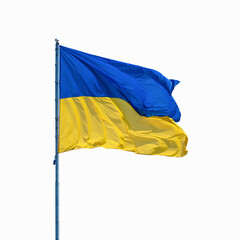 Flag of Ukraine isolated on a white background. Close-up of waving Ukraine flag. Symbols of the flag of Ukraine.