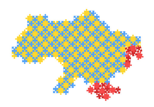 Map of Ukraine with occupied territories by Russia - Donbass and Crimea