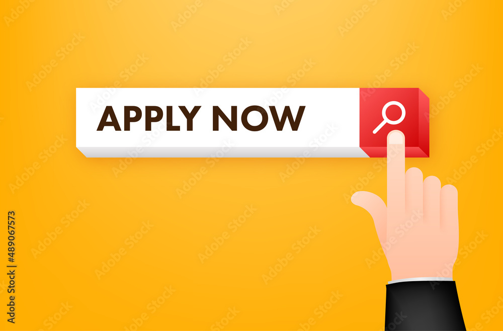 Poster apply now button on search bar. pointer click. cursor icon.
