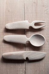 Handmade Wooden Spoons for hiking and outdoor activities. Craftsmanship and artisan concept