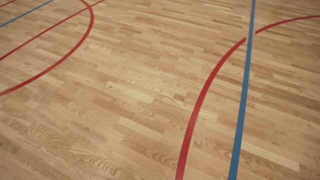 Basketball lacquered floor in a school. Close up