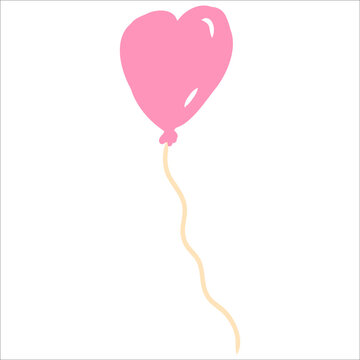 Vector heart shaped balloon with gold ribbon,pink balloon for Valentine's day,Birthday or Wedding,holiday decoration.