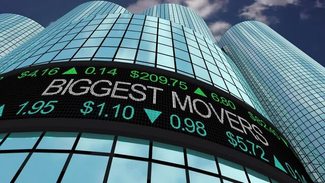 Biggest Movers Stock Market Companies Share Prices Volume Activity Movement 3d Animation