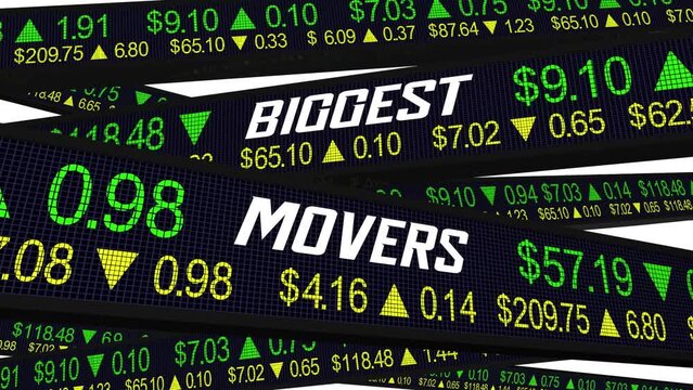 Biggest Movers Companies High Volume Share Stock Market Prices 3d Animation.
