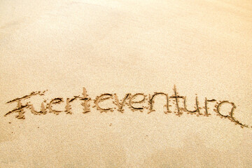 The lettering of Fuerteventura in the sand