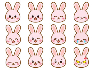 かわいいウサギの顔アイコン素材セット＿ベクター4