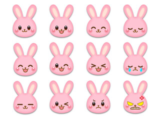 かわいいウサギの顔アイコン素材セット＿ベクター
