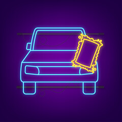 Car Wash Vehicle in foam neon icon, Cleaning Car Vector stock illustration.
