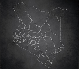 Kenya map, separates regions, design card blackboard, chalkboard blank