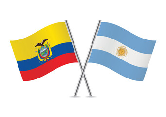 Ecuador and Argentina crossed flags. Ecuadoran and Argentinian flags, isolated on white background. Vector icon set. Vector illustration.
