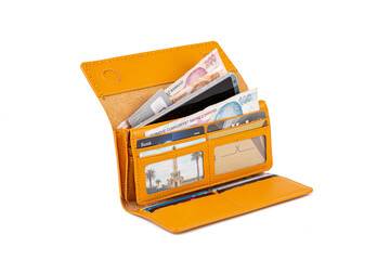 Handmade Genuine Leather wallet credit card holder, white background