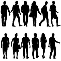 Silhouette Group of People Standing on White Background