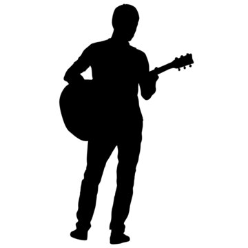recommend clip art: Silhouette musician plays the guitar on a white background