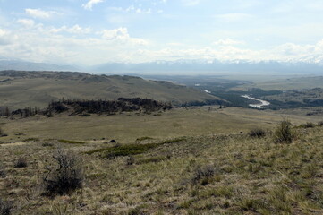 The valley of the Chuya River near the North Chuya Ridge in the Kosh-Agach district of the Altai Republic. Russia