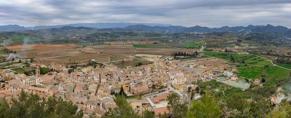 Fototapeta premium Marça village and fields at surroundings, Spain