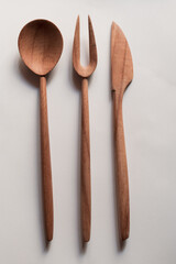 Handmade Wooden Spoons for hiking and outdoor activities. Craftsmanship and artisan concept