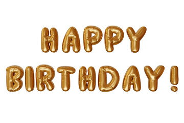 Words Happy Birthday, Made From Golden Balloons on white background. Design element for any events. Concept of appreciation. 3d rendering.