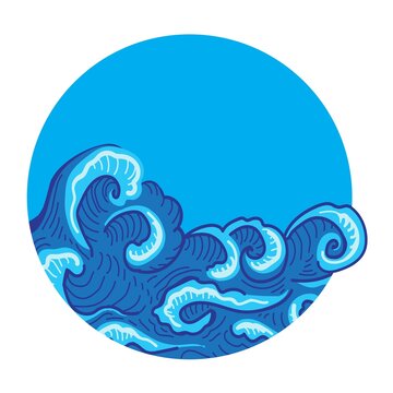Sea waves in a circle going beyond. Company `s logo ..