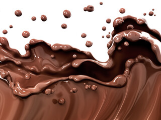 Splash chocolate, wave of chocolate, coffee drink illustration, isolated 3d rendering