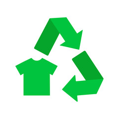 Green recycling sign. Green t-shirt icon with arrows. Ecology concept.