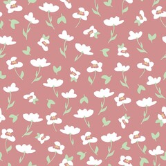 Seamless vintage pattern. White flowers, light green leaves. Pink background. vector texture. fashionable print for textiles, wallpaper and packaging.
