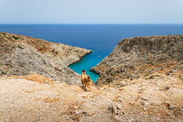Enjoying the view to the Seitan Limania beach in Akrotiri in Crete, Greece