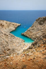 View to the magical Seitan Limania beach in Crete, Greece
