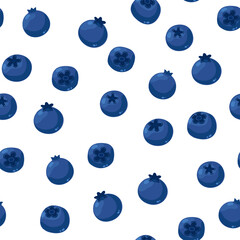 Vector seamless pattern with fresh blueberries. Berries on a white background for the design and decoration of products. Fresh healthy food.