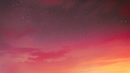 Living coral color. Vivid Evening Bright Sky Natural Background Backdrop In Yellow And Pink Colors. Copyspace. space stars starlight Starry sky universe panoramic view panorama.