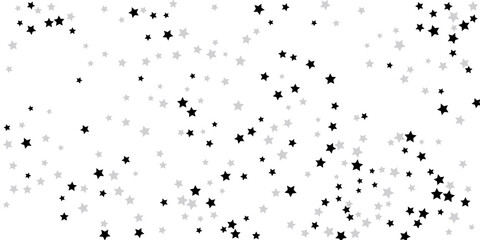Silver star confetti. Falling stars on a white background. Illustration of flying shining stars. Decorative element. Suitable for your design, postcards, invitations, gift, vip.