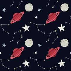Cosmonautics Day. Seamless pattern. Space, stars, constellation, planet