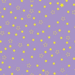 A simple pattern of stars. Lilac background, small yellow stars. Fashionable print for wallpaper, textiles, banners and packaging.