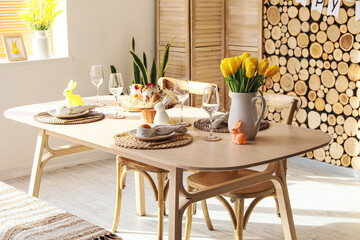 Dining table served for Easter celebration in room