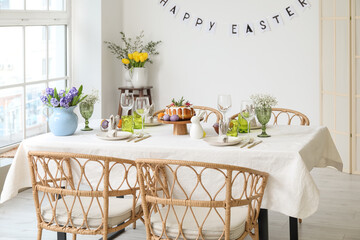 Beautiful setting on table served for Easter celebration in room