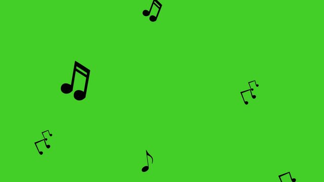 Musical notes flying up on green background. Concept for streaming music compositions