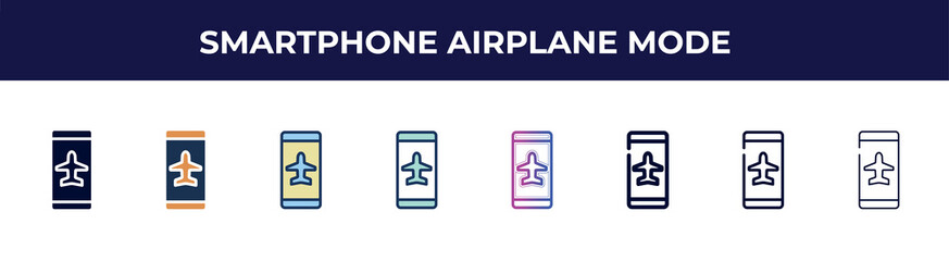 smartphone airplane mode icon in 8 styles. line, filled, glyph, thin outline, colorful, stroke and gradient styles, smartphone airplane mode vector sign. symbol, logo illustration. different style