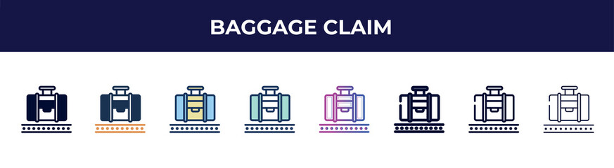 baggage claim icon in 8 styles. line, filled, glyph, thin outline, colorful, stroke and gradient styles, baggage claim vector sign. symbol, logo illustration. different style icons set.