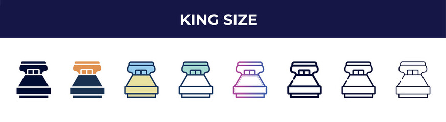 king size icon in 8 styles. line, filled, glyph, thin outline, colorful, stroke and gradient styles, king size vector sign. symbol, logo illustration. different style icons set.
