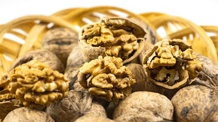 Isolated image of a lot of walnuts close-up