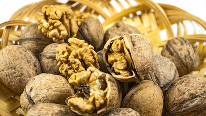 Isolated image of a lot of walnuts close-up