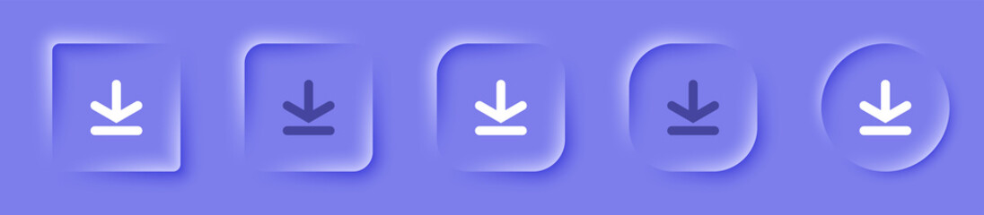 3D download icon shape circle square rectangle buttons blue design with light shadows on purple background tree-dimensional web elements vector