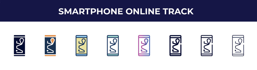 smartphone online track icon in 8 styles. line, filled, glyph, thin outline, colorful, stroke and gradient styles, smartphone online track vector sign. symbol, logo illustration. different style
