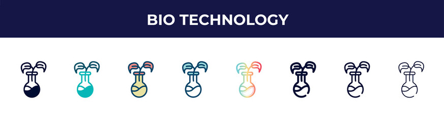 bio technology icon in 8 styles. line, filled, glyph, thin outline, colorful, stroke and gradient styles, bio technology vector sign. symbol, logo illustration. different style icons set.
