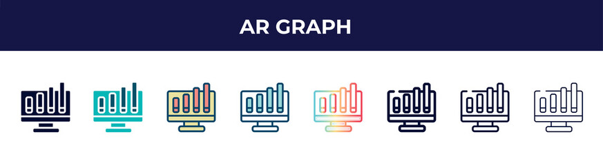 ar graph icon in 8 styles. line, filled, glyph, thin outline, colorful, stroke and gradient styles, ar graph vector sign. symbol, logo illustration. different style icons set.